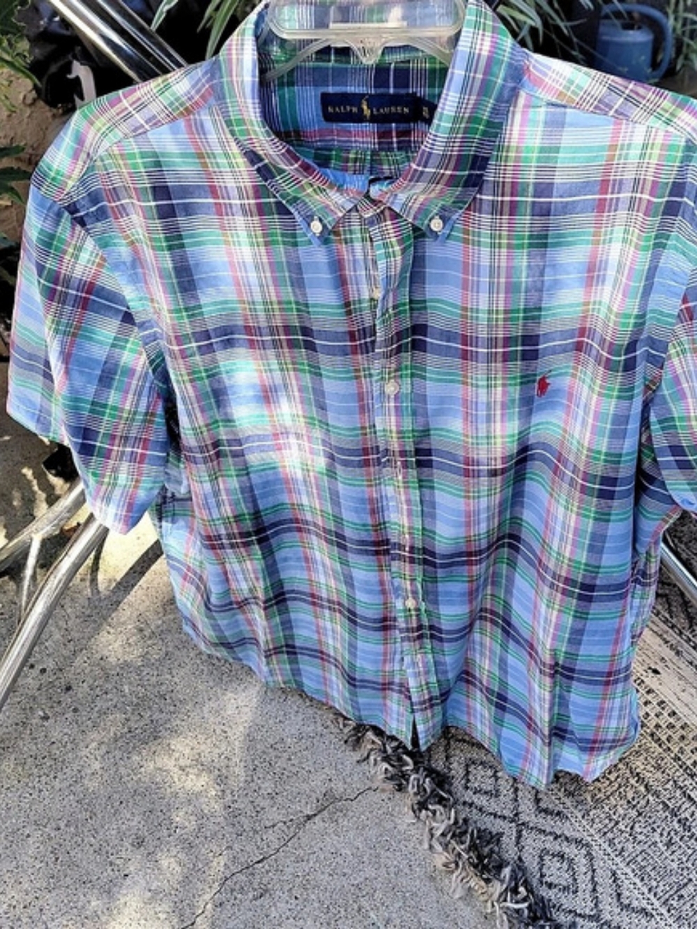 Ralph Lauren Men's Plaid Shirt Blue & Green XL Like New